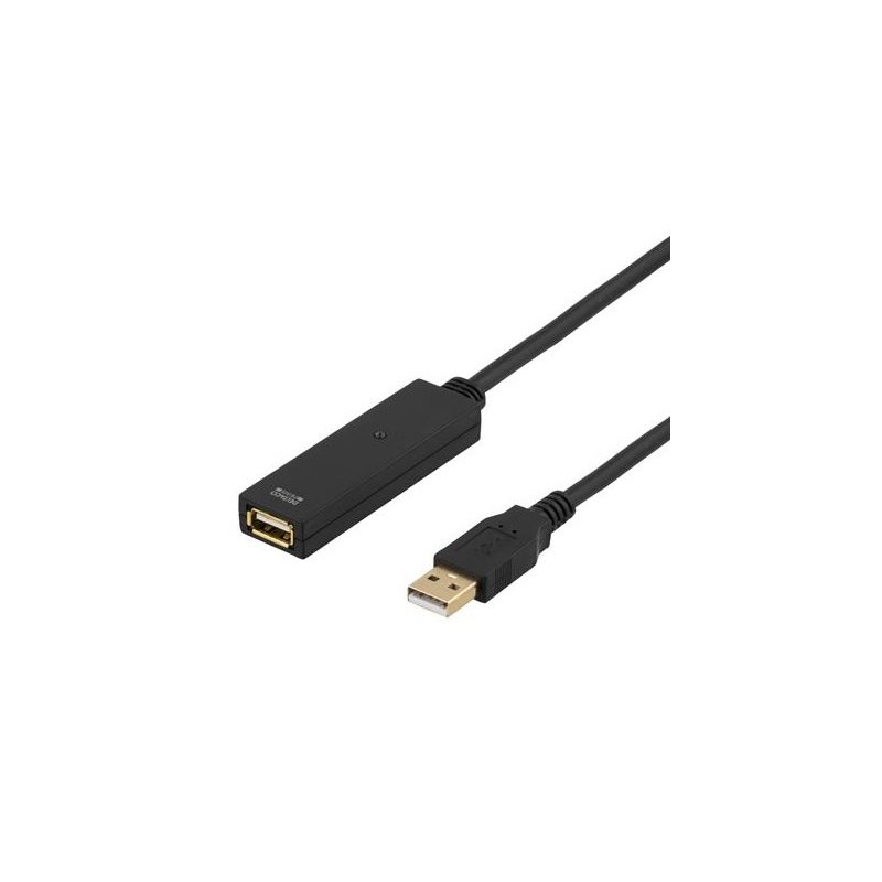 Deltaco 2.0 USB-A -jatkokaapeli, aktiivinen, uros-naaras, 7m, musta