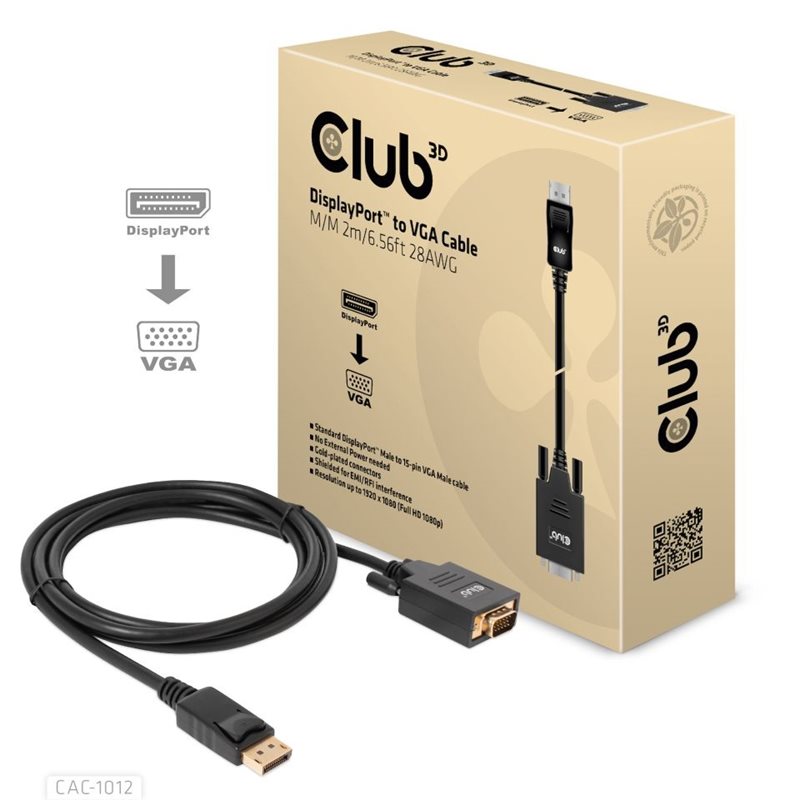 Club 3D Displayport - VGA -adapterikaapeli, 2m, musta