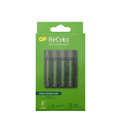 GP ReCyko AA/AAA-pika-akkulaturi (Speed Charger) ja 4xAA 2600mAh