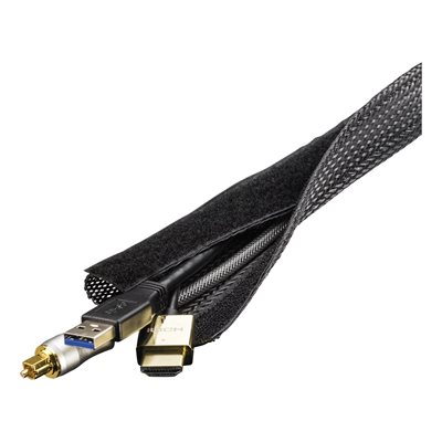 Deltaco Kaapelisukka nylonista, 25-30mm halkaisija, tarranauha, 3m, musta