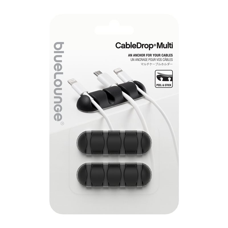 Bluelounge CableDrop Multi, johtojen liimapidike, 2-pack, musta
