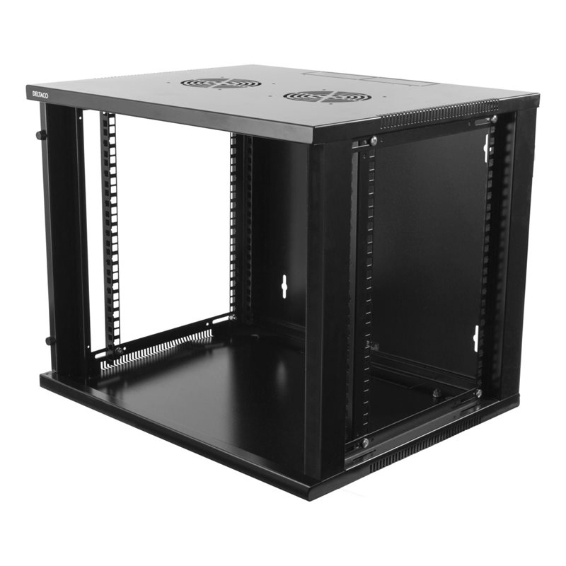 Deltaco 19" räkkikaappi, 9U, 540x450mm, lattia/seinämalli, musta - Kuva 2