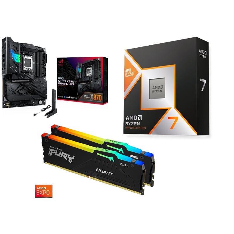 Asus ROG STRIX X870-F GAMING WIFII + Ryzen 7 9800X3D + 32GB DDR5 6000MHz (Bundletarjous!)