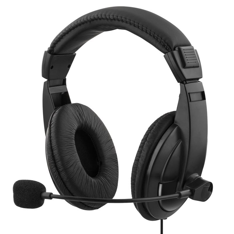 Deltaco Suljettu headset, mikrofoni & äänensäätö, 2,5m, musta