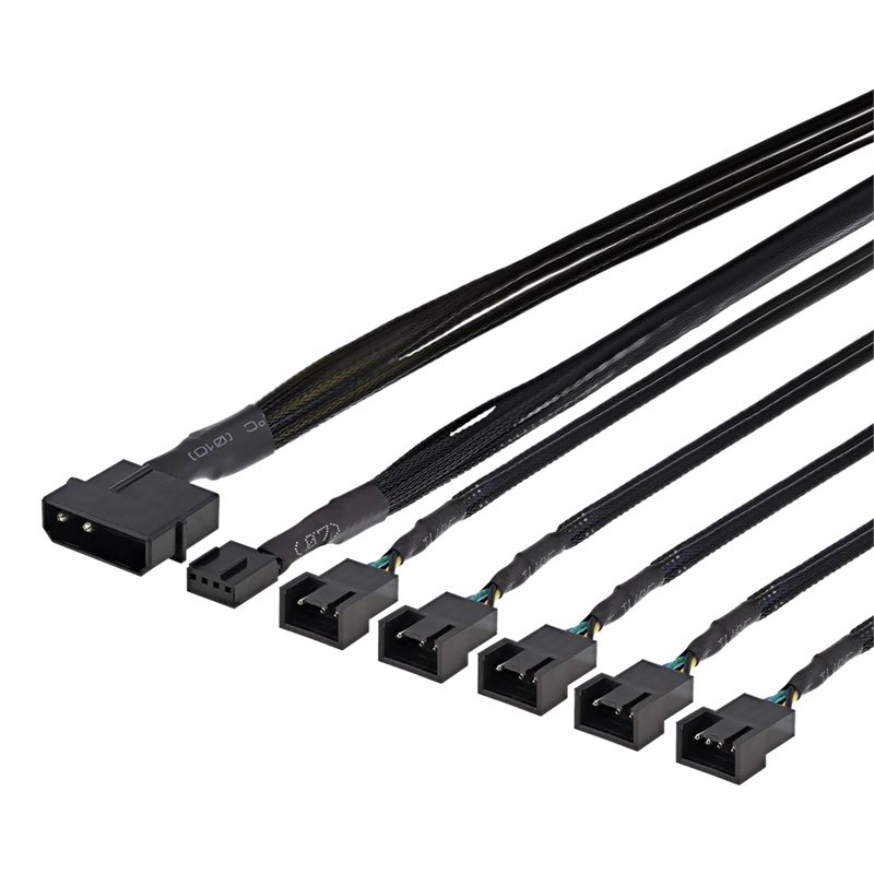 Deltaco PWM-tuulettimien jakaja, 4-pin uros + Molex naaras -> 5x 4-pin naaras, musta