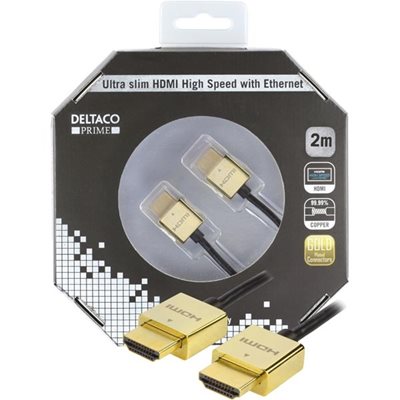 Deltaco 2.0 HDMI -näyttökaapeli, ohut, 2m, musta