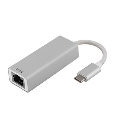Deltaco Gigabit Ethernet -verkkoadapteri, USB-C, hopea