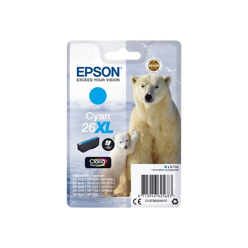 Epson 26XL Claria Premium Ink Polar Bear -väriainekasetti, syaani