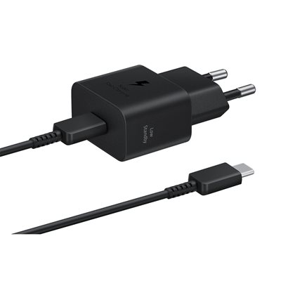 Samsung 25W GaN -laturi, USB-C, kaapelilla, musta