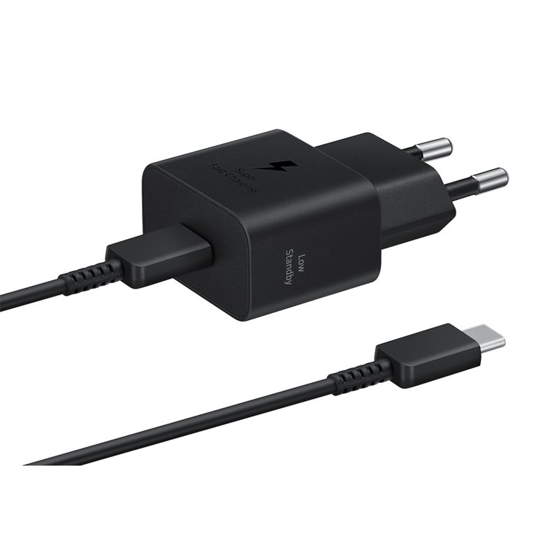 Samsung 25W GaN -laturi, USB-C, kaapelilla, musta