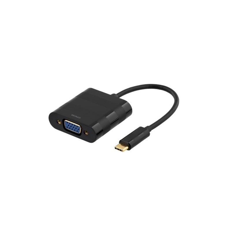 Deltaco USB Type-C uros -> VGA naaras -adapteri, 1080P, (Poistotuote! Norm. 27,90€)