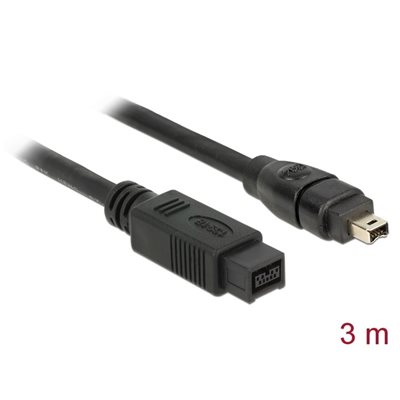 DeLock FireWire 9-pin -> 4-pin -kaapeli, 3m, musta