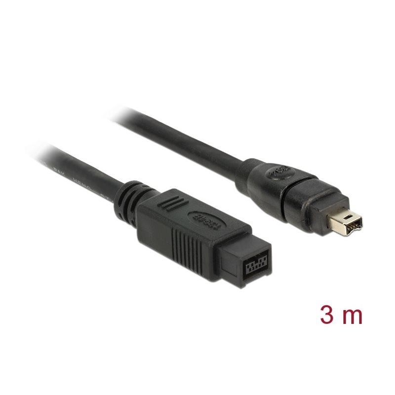 DeLock FireWire 9-pin -> 4-pin -kaapeli, 3m, musta