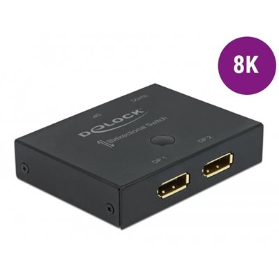 DeLock DisplayPort 2 - 1 Switch, kaksisuuntainen kytkin, 8K 30Hz, musta