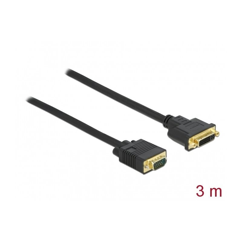 DeLock DVI 24+5 naaras -> VGA uros -adapterikaapeli, 3m, musta
