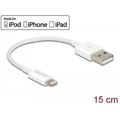 DeLock Lightning - USB-A -kaapeli, MFI, 0,15m, valkoinen