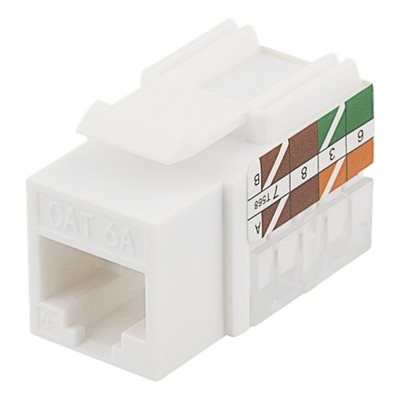 Deltaco UTP Cat6a suojaamaton Keystone-liitin, 23-26AWG, LSA/110-työkalulla, muovia, 90°, valkoinen