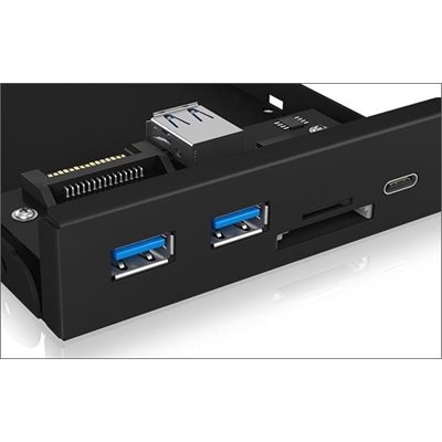 IcyBox Sisäinen 3.0 USB-A/C -hubi + mSD- + SD -kortinlukija 3.5" laitepaikkaan, musta