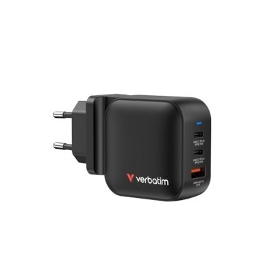 Verbatim 70W GaN-verkkovirtalaturi, 2x USB-C PD 70W, 1x USB-A QC3 30W, musta