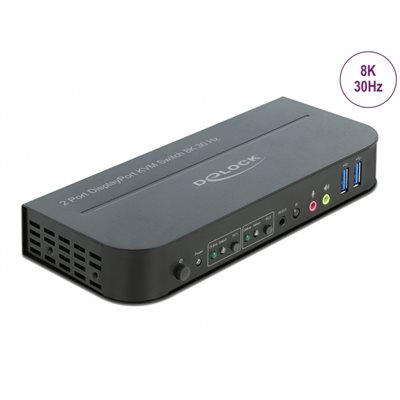 DeLock (Outlet) DisplayPort 1.4 KVM-kytkin, 8K 30Hz, USB 3.0 ja audio, musta