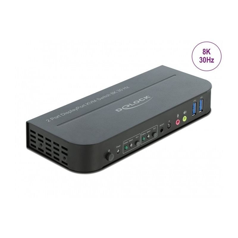 DeLock (Outlet) DisplayPort 1.4 KVM-kytkin, 8K 30Hz, USB 3.0 ja audio, musta