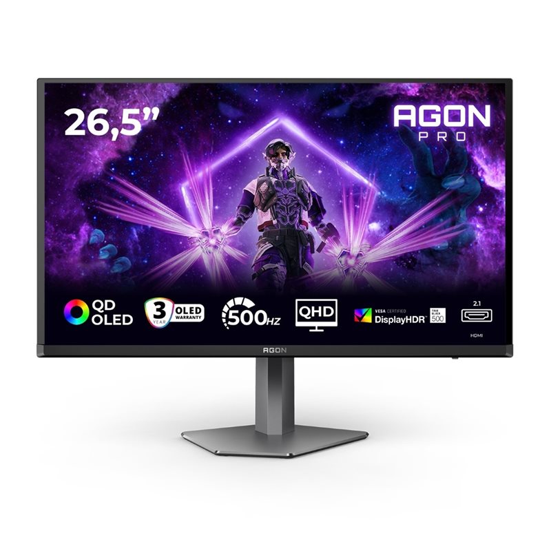 AOC 26,5" AGON PRO AG276QKD2, 500Hz QHD OLED-pelimonitori, musta