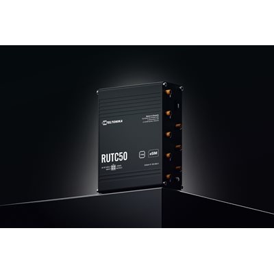 Teltonika RUTC50, 5G ja Dual Band Wi‑Fi 6 -teollisuusreititin, musta