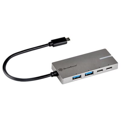 SilverStone 3.1 Gen1 USB-C -hubi, 2x USB-C + 2x USB-A, harmaa/musta