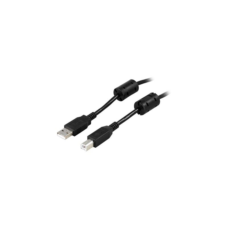 Deltaco 2.0 USB-A - USB-B -kaapeli, ferriittiytimet, 3m, musta