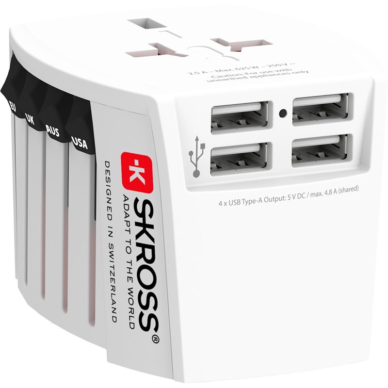 Skross World Adapter USB -maa-adapteri, 4 x USB Type-A, valkoinen