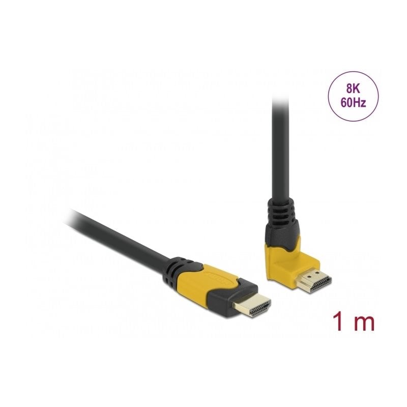 DeLock 2.1 HDMI -näyttökaapeli, suora -> 90° ylöspäin, 1m, musta