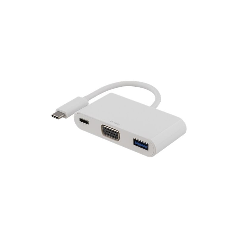 Deltaco Sovitin USB-C -> VGA, USB Type-A ja USB-C naaras, 60W (Poistotuote! Norm. 49,90€)