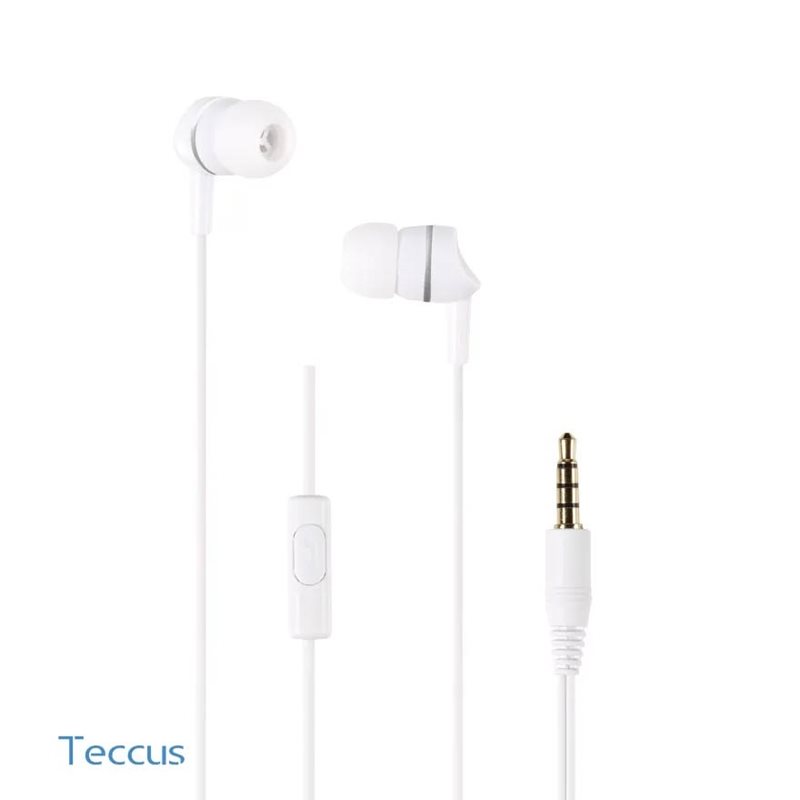 Teccus In-ear nappikuulokkeet mikrofonilla, 3,5mm, valkoinen