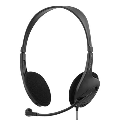 Deltaco Kevyt headset, mikrofoni & äänensäätö, 2,5m, musta