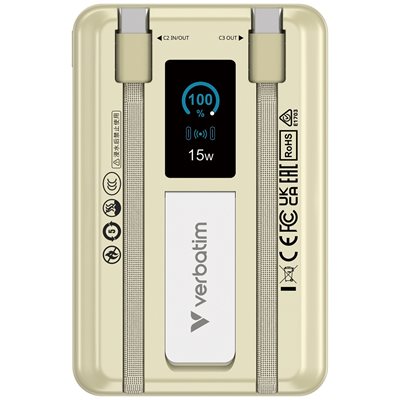 Verbatim 10 000mAh Charge 'n' Go, varavirtalähde telineellä, Magsafe, 2x USB-C PD, kulta