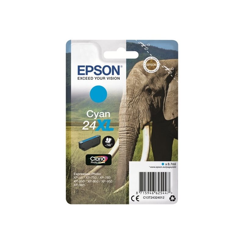 Epson 24XL Claria Photo HD Ink Elephant -väriainekasetti, syaani