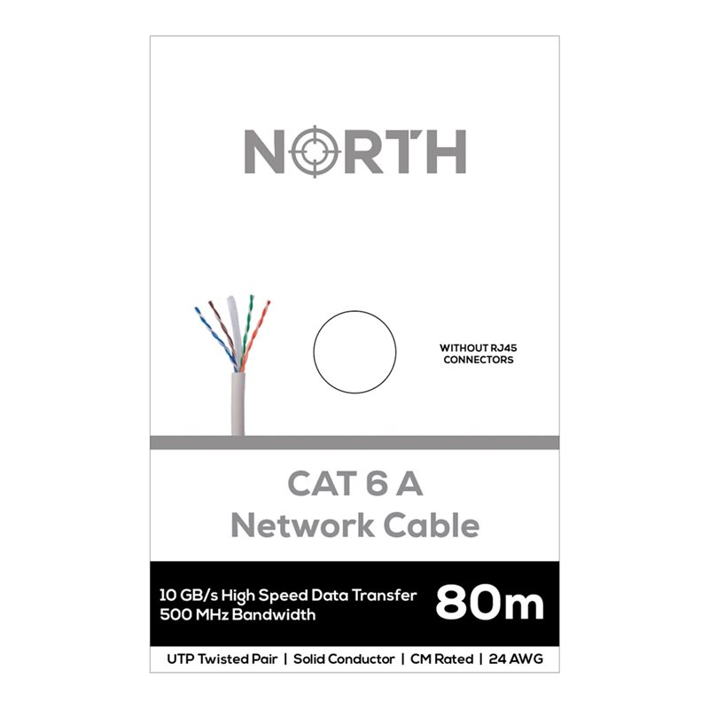 NORTH U/UTP Cat6a asennuskaapeli, 80m, valkoinen
