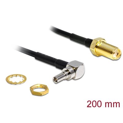 DeLock CRC-9 uros 90° kulma - suora SMA naaras -antennikaapeli,, 0,2m, musta