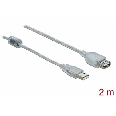 DeLock 2.0 USB-A -jatkokaapeli, uros-naaras, 2m, läpinäkyvä