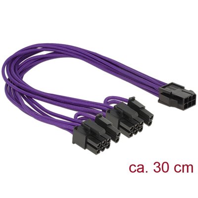 DeLock PCIe 6-pin naaras -> 2x 8-pin uros -virtakaapeli, 30cm, violetti/musta