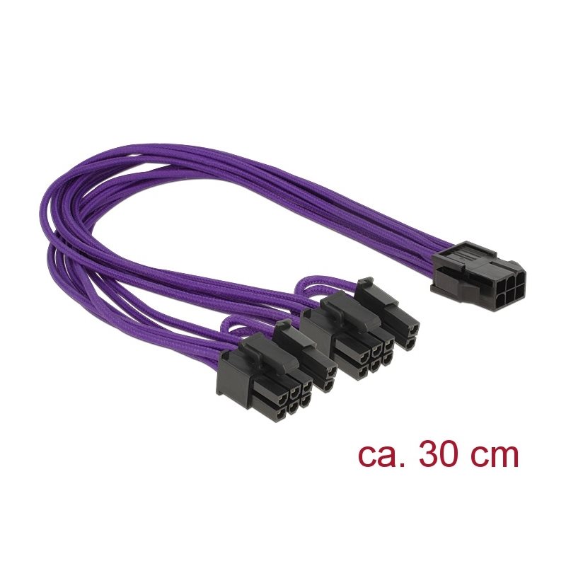 DeLock PCI Express power cable 6-pin female -> 2 x 8-pin male -adapterikaapeli, 30cm, violetti/musta