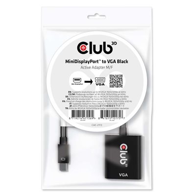 Club 3D MiniDisplayPort -> VGA -adapteri, aktiivinen, musta
