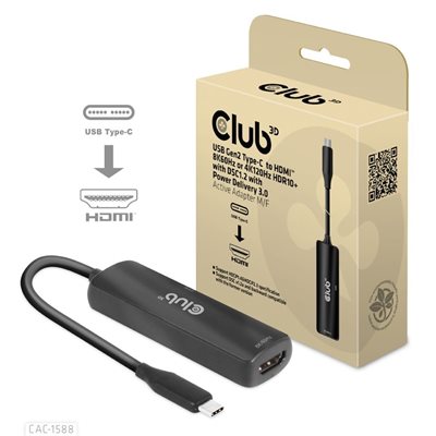 Club 3D 3.2 Gen2 USB-C -> HDMI + USB-C PD 3.0 -adapteri, musta