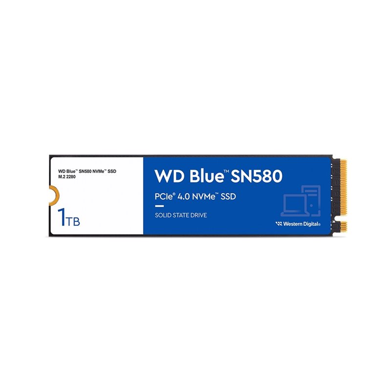Western Digital 1TB WD Blue SN580 NVMe SSD -levy, M.2 2280, PCIe Gen4 x4, 4150/4150 MB/s