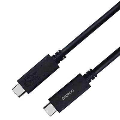 Deltaco USB4-C Gen3x2 -kaapeli, 40 Gbps, PD3.1 240W, 0,8m, musta