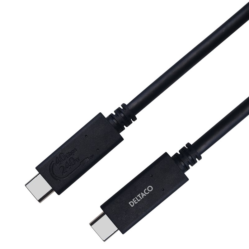 Deltaco USB4-C Gen3x2 -kaapeli, 40Gbps, PD3.1 5A 240W, 0,8m, musta