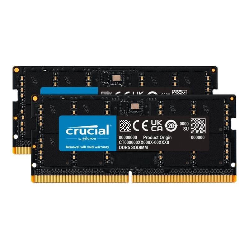 Crucial 64GB (2 x 32GB) DDR5 4800MHz, SO-DIMM, CL40, 1.10V, musta