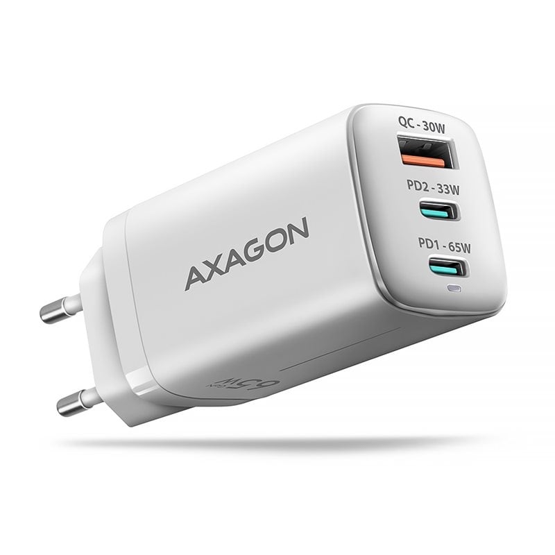 AXAGON 65W GaN-verkkovirtalaturi, 2x USB-C + USB-A, PD3/QC4+, valkoinen