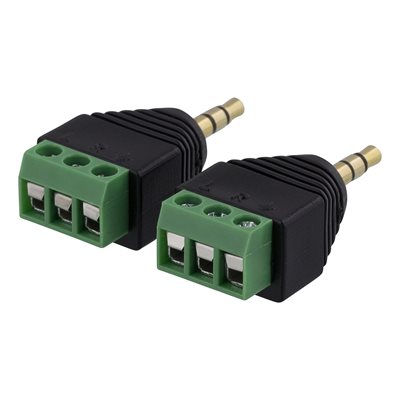 Deltaco 3,5 mm 3-pin uros-> 3-pinninen riviliitin ruuvilla, 2kpl, musta