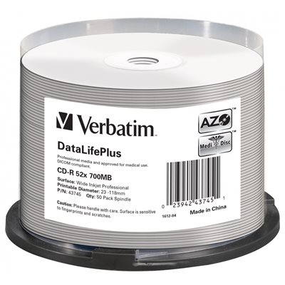Verbatim DataLifePlus CD-R 700MB/80min, 52x, printable, spindle, 50kpl